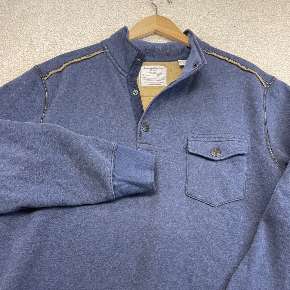 Tommy Bahama Sweatshirt‎ Mens Large Blue Island Crafted Mock Neck Pullover 1096